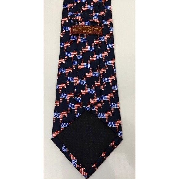 MUSEUM ARTIFACTS All Silk Men's Handmade Neck Tie Democrat Donkey American Flag - Picture 7 of 14